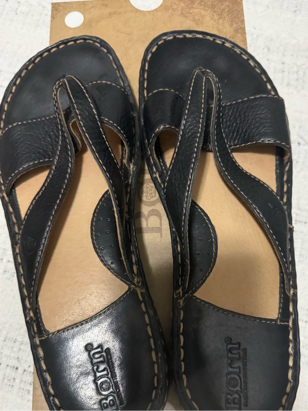Born Women's Black Leather Thong Sandals with Contrast Stitching